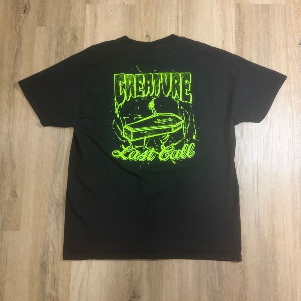Creature Skateboards Last Call Black Green Shirt Sz XL Casket Graphic Skatecore